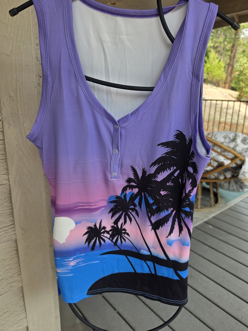 Purple Gradient Tropical Palm Print Tank Top